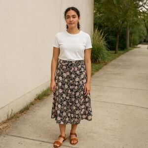Sag Harbor Floral Print Rayon Midi Skirt Size L EUC